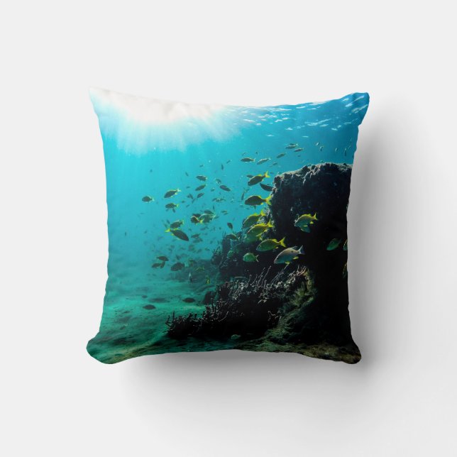 Sunshine and Tropical Fish Throw Pillow (Front)