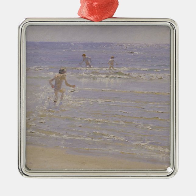 Sunshine at Skagen: Boys Swimming, 1892 Metal Ornament (Front)