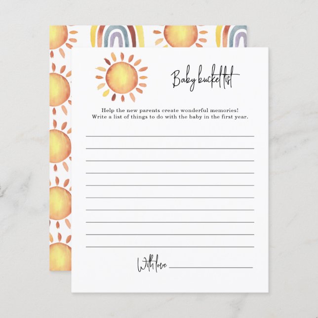 Sunshine Baby bucket list (Front/Back)