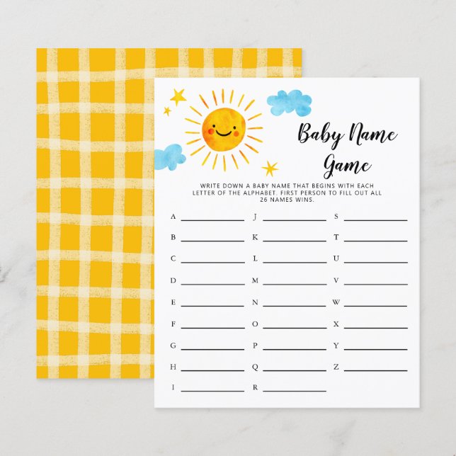 Sunshine Baby Name Shower Game (Front/Back)