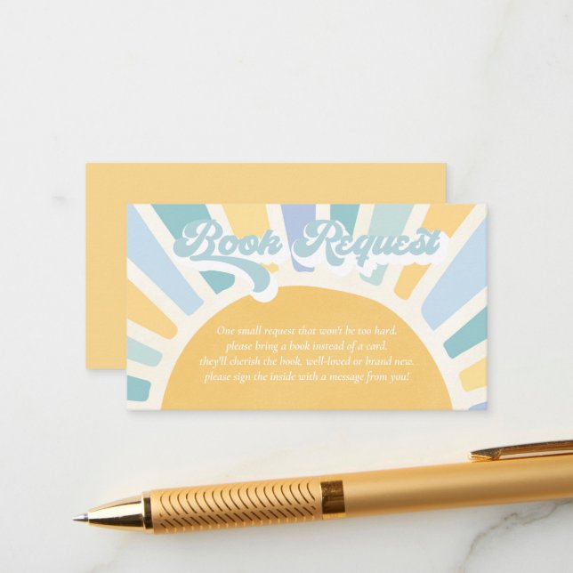 Sunshine Baby Shower Boho Retro Book Request Enclosure Card (Front/Back In Situ)