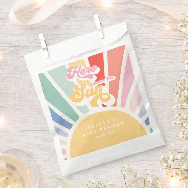 Sunshine Baby Shower Boho Retro Rainbow Sunshine Favour Bag (Clipped)