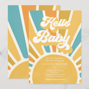 Sunshine Baby Shower Boho Retro Yellow Sunshine Invitation