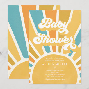 Sunshine Baby Shower Boho Retro Yellow Sunshine Invitation