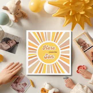 Sunshine Baby Shower Boho Retro Yellow Sunshine Napkin