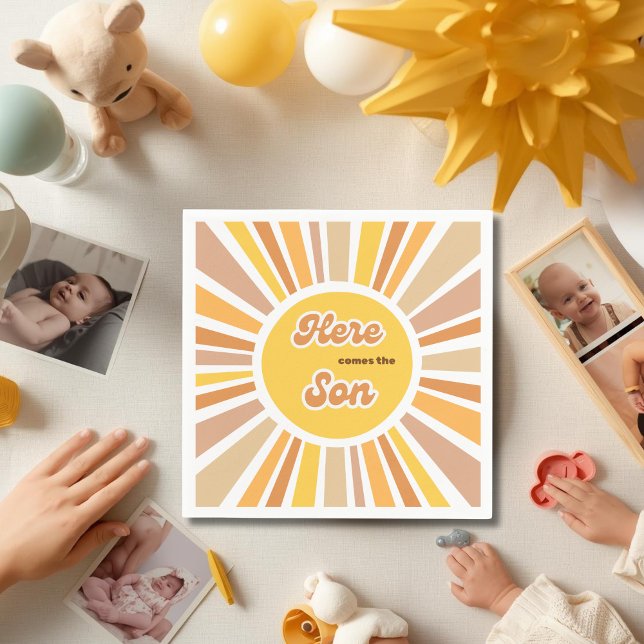 Sunshine Baby Shower Boho Retro Yellow Sunshine Napkin (Creator Uploaded)