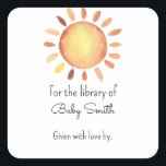 Sunshine - baby shower bookplate square sticker<br><div class="desc">Gender Neutral boho watercolor yellow sun baby shower invitation. Matching items available.</div>