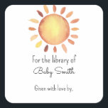 Sunshine - baby shower bookplate square sticker<br><div class="desc">Gender Neutral boho watercolor yellow sun baby shower invitation. Matching items available.</div>