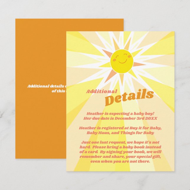 Sunshine Baby Shower Enclosure Card (Front/Back)