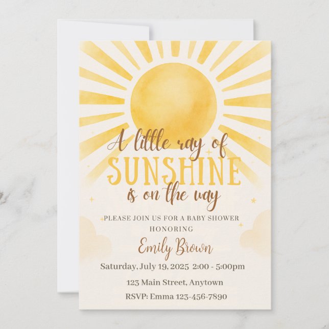 Sunshine Baby shower Genre Neutre Invitation (Devant)