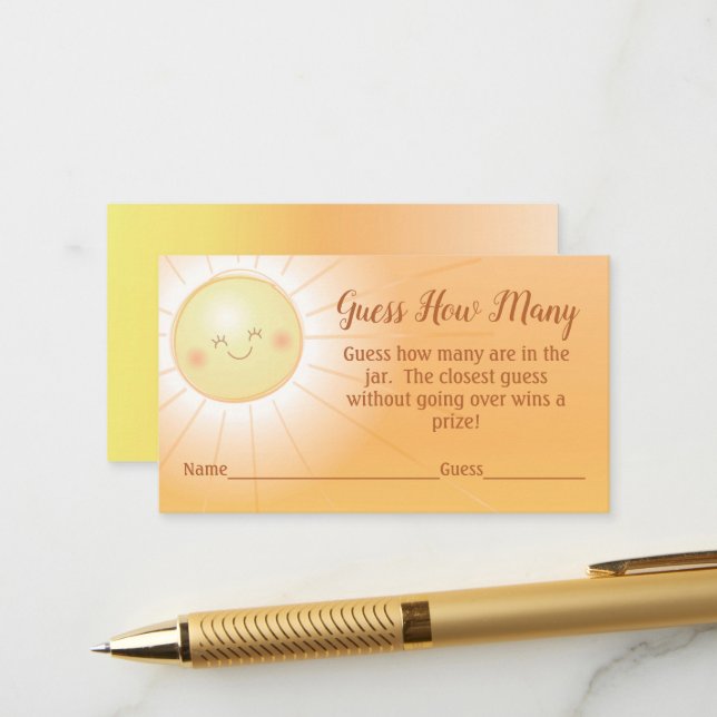Sunshine Baby Shower Guessing Game Enclosure Card (Front/Back In Situ)