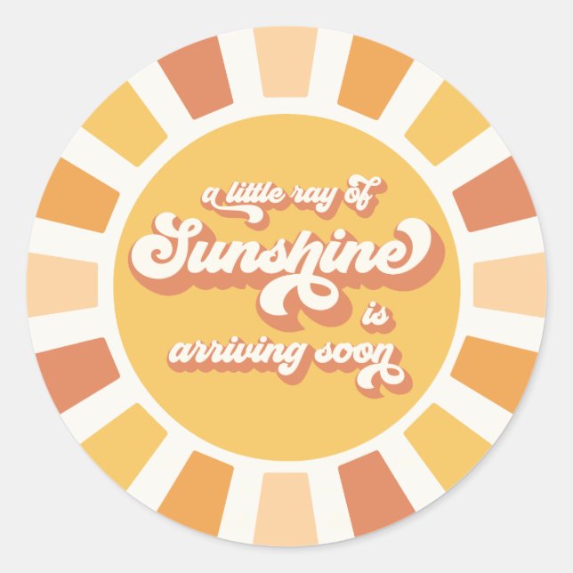 Sunshine Baby Shower Here Come The Son Yellow Rays Classic Round Sticker (Front)