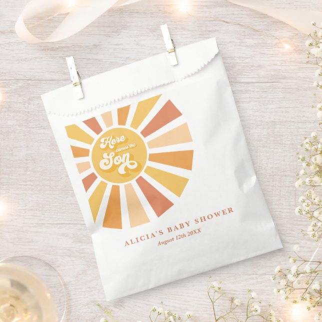 Sunshine Baby Shower Here Come The Son Yellow Rays Favour Bag (Clipped)