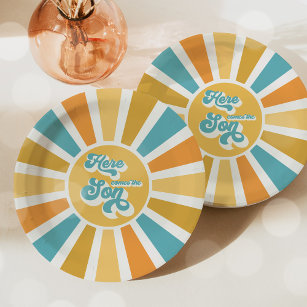 Sunshine Baby Shower Here Come The Son Yellow Rays Paper Plate