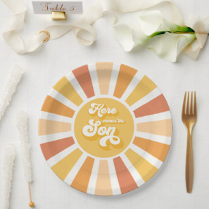 Sunshine Baby Shower Here Come The Son Yellow Rays Paper Plate
