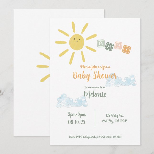 Sunshine Baby Shower Invitation (Front/Back)