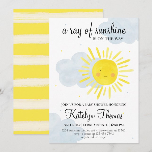 Sunshine Baby shower Invitation Genre Neutre (Devant / Derrière)