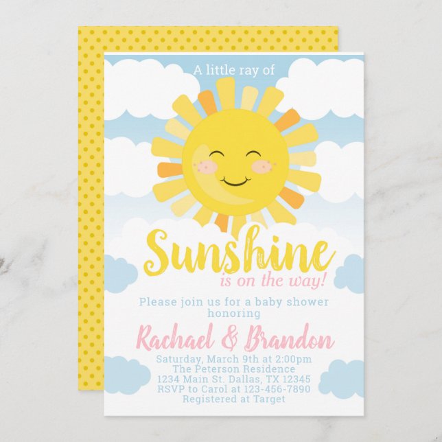 Sunshine Baby Shower Invitation Invite (Front/Back)