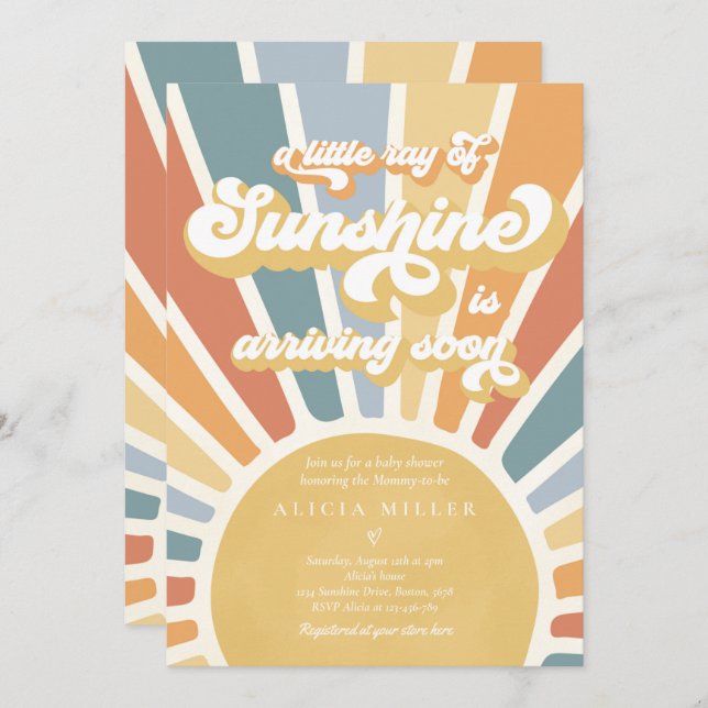 Sunshine Baby Shower Muted Boho Retro Sunshine Invitation (Front/Back)