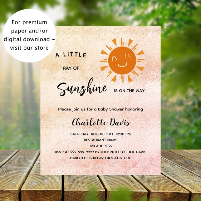 Sunshine Baby Shower sun girl budget invitation (Creator Uploaded)