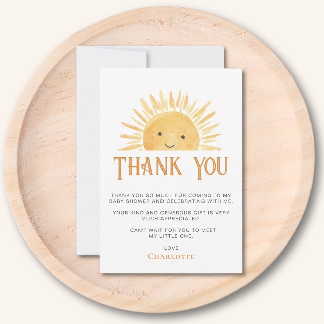 Sunshine Baby Shower  Thank You Card (Creator Uploaded)