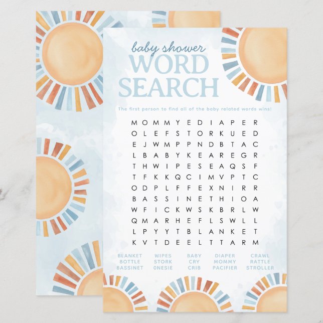 Sunshine Baby Shower Word Search Game (Front/Back)