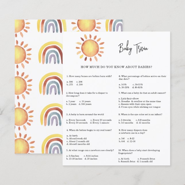 Sunshine Baby Trivia | Baby Shower Game (Front/Back)