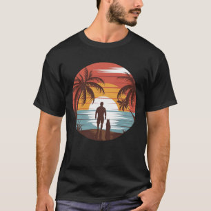 Sunshine Beach Day Illustration – Man and Cat T-Shirt