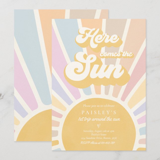 Sunshine Birthday Boho 1st Trip Around The Sun Invitation (Front/Back)