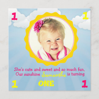Sunshine Birthday Invite Pink & Yellow