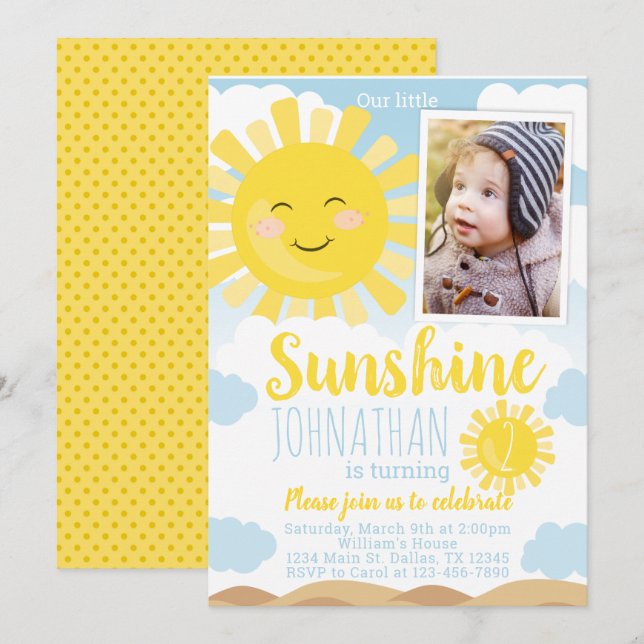 Sunshine Birthday Party Invitation Invite (Front/Back)
