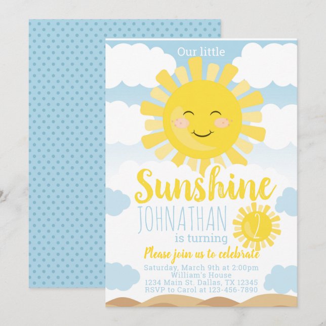 Sunshine Birthday Party Invitation Invite (Front/Back)