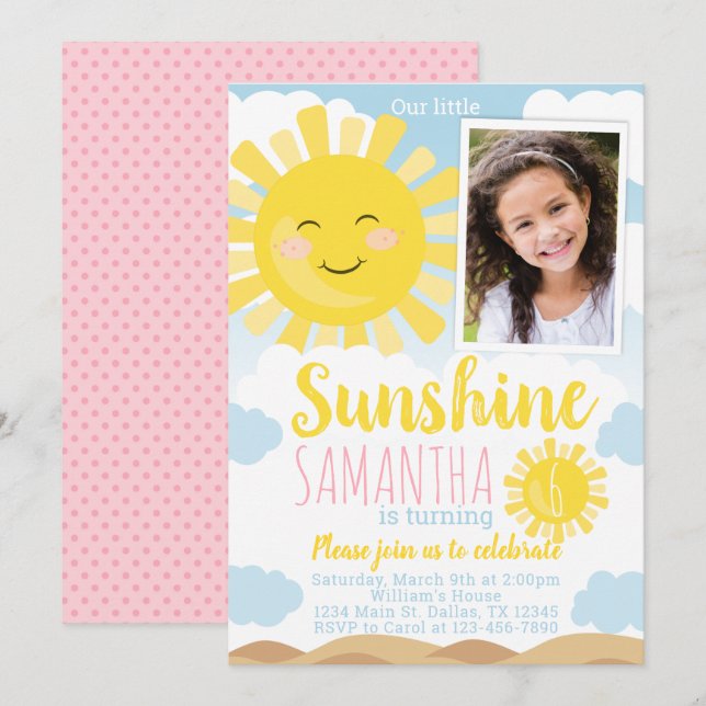 Sunshine Birthday Party Invitation Invite (Front/Back)