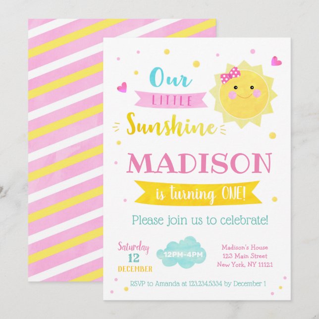 Sunshine Birthday Party Invitations (Front/Back)