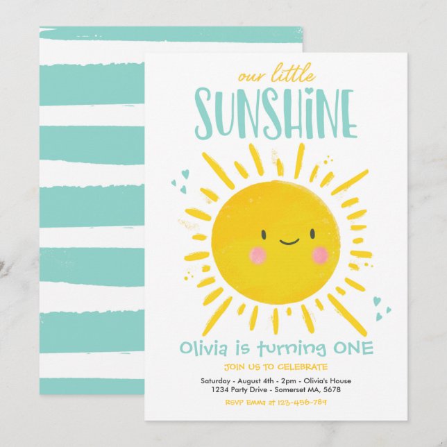 Sunshine Birthday Party Mint Our Little Sunshine Invitation (Front/Back)