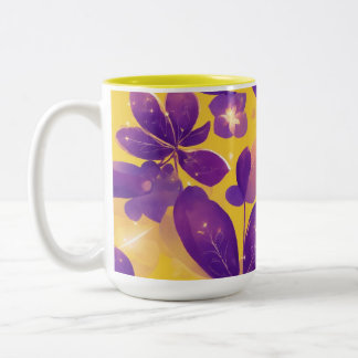 "Sunshine Bloom: Two-Tone Mug with Vibrant Purple