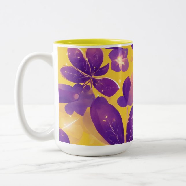 "Sunshine Bloom: Two-Tone Mug with Vibrant Purple  (Left)