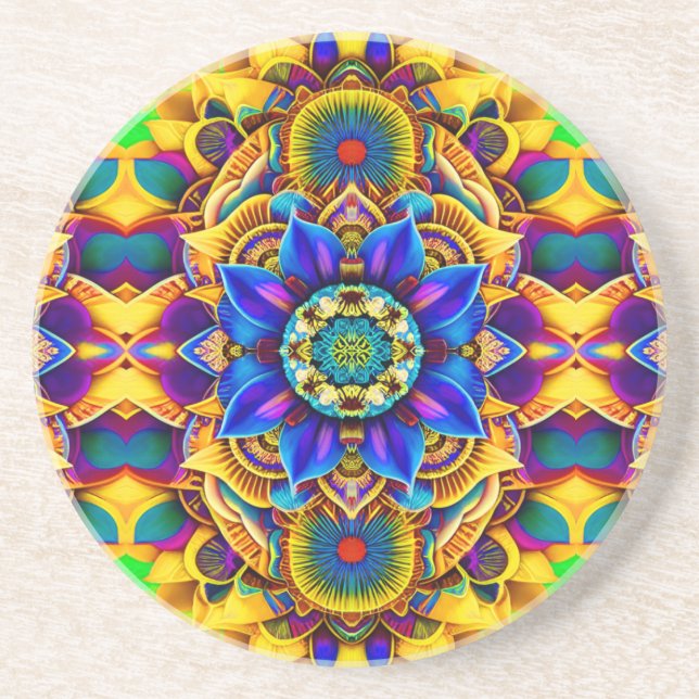Sunshine Blue Accent  Mandala Coaster (Front)
