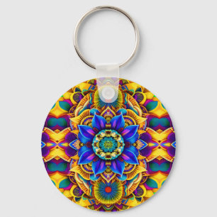 Sunshine Blue Accent Mandala Keychain