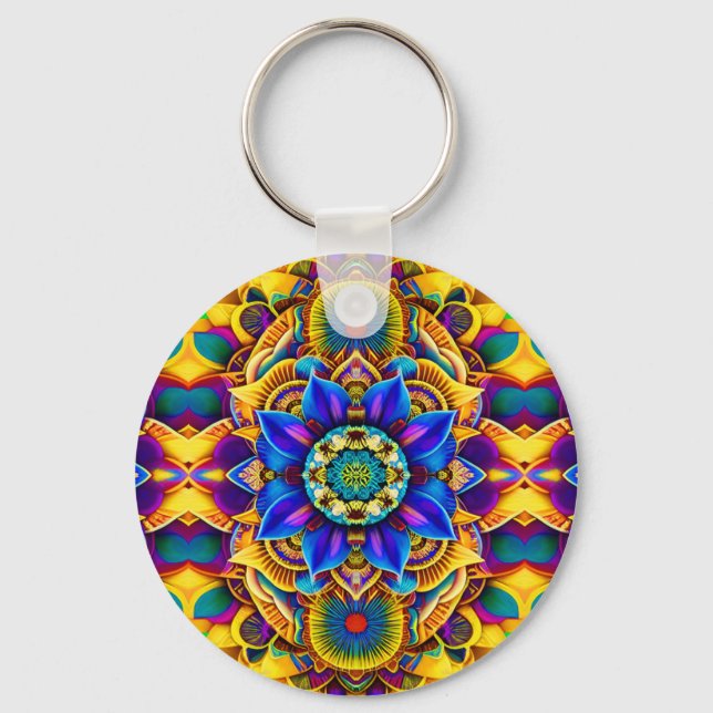 Sunshine Blue Accent  Mandala Keychain (Front)