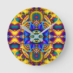 Sunshine Blue Accent  Mandala Round Clock