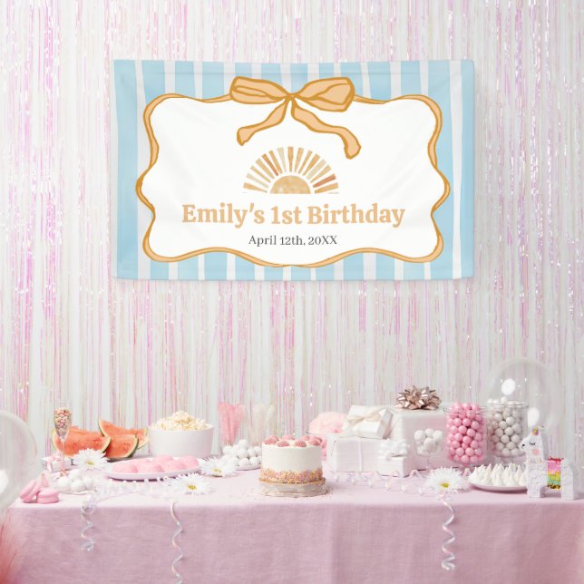 Sunshine Blue Gingham Birthday Party Banner (Party)