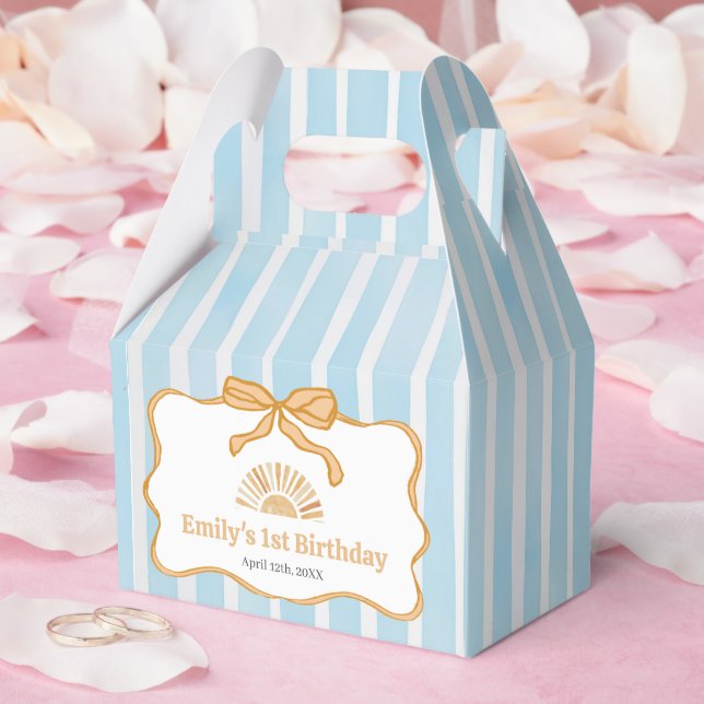 Sunshine Blue Gingham Birthday Party Favor Box (Wedding)