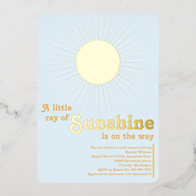 Sunshine Blue Gold Sun Baby Shower (Front)