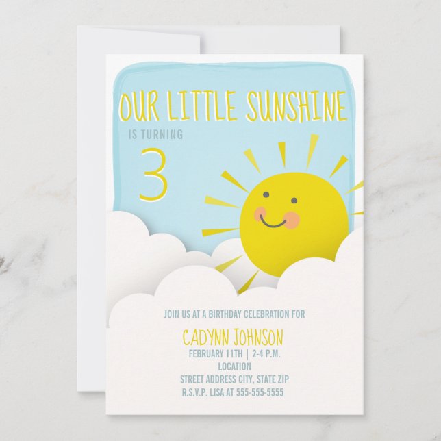 Sunshine Blue Sky Clouds Birthday Invitation (Front)