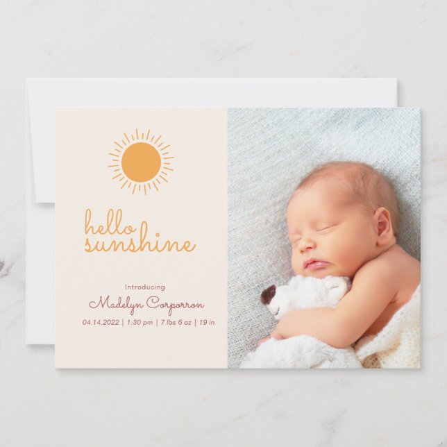 Sunshine Boho 2 photo Baby Announcement (Front)
