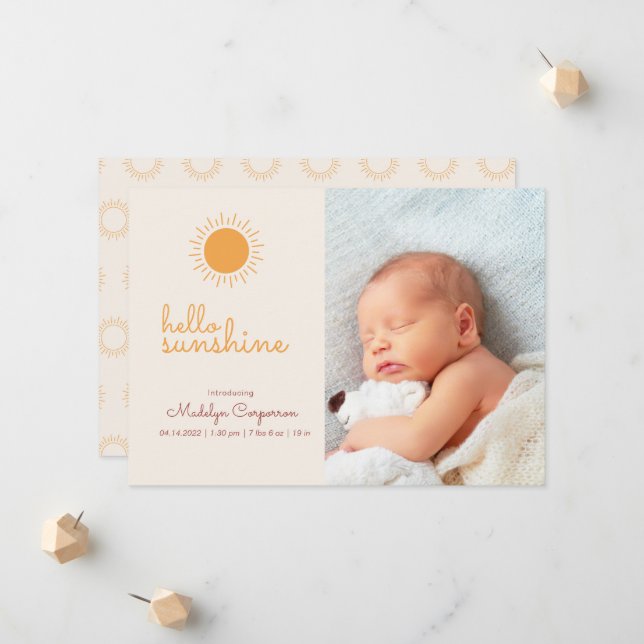 Sunshine Boho Baby Faire-part (Devant/Arrière en situation)