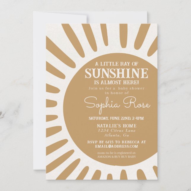 Sunshine boho baby shower sun invite (Front)