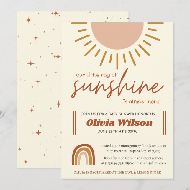 Sunshine Boho Rainbow Baby Shower Invitation (Front/Back)
