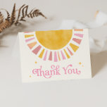Sunshine Boho Retro Thank You Card<br><div class="desc">Thank your guests for showering your little ray of sunshine with love with our Sunshine Thank You Card! This charming boho design features a watercolor sun set against a soft vintage white background. The bright and girly colour scheme of pink, peach, and yellow is complemented by retro typography and star...</div>